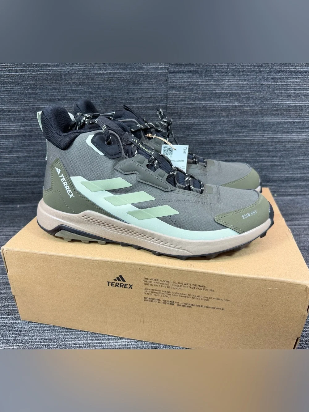 Adidas Terrex Anylander Mid Rain.RDY Hiking Shadow Olive/Tent Green Mens 12 New